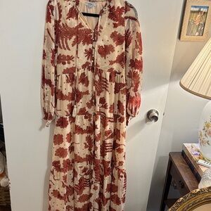 Polagram Cream and Red Floral Maxi Dress